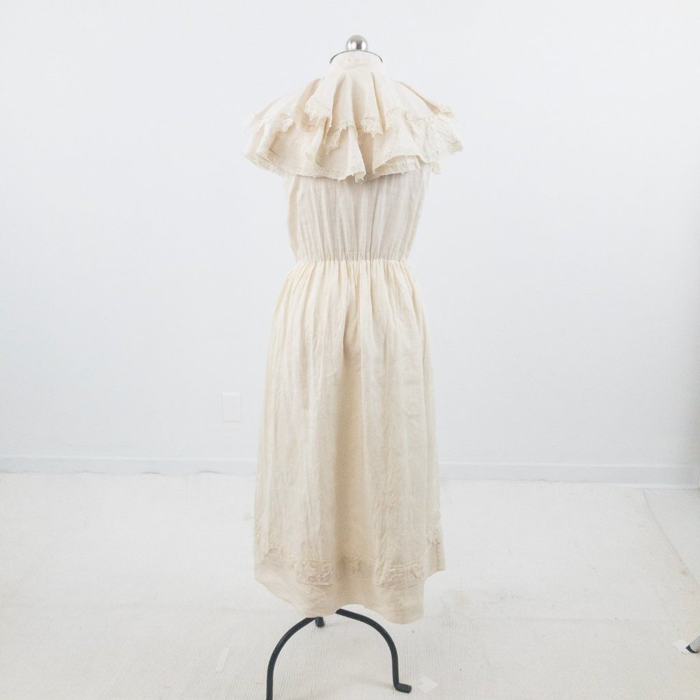 Vintage 80s Couture Lace Collar Prairie Midi Dress - Picture 4 of 11